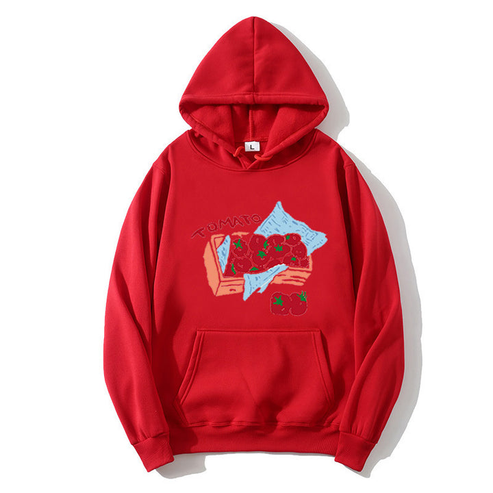 Damhoodie med kreativt grönsaksmotiv Mirla-Eva Jonsson