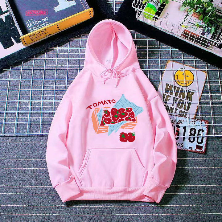 Damhoodie med kreativt grönsaksmotiv Mirla-Eva Jonsson