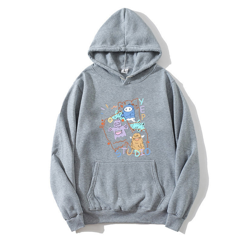 Damhoodie med lekfull design av tecknad film Mirla-Eva Jonsson