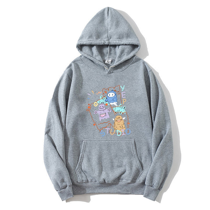 Damhoodie med lekfull design av tecknad film Mirla-Eva Jonsson
