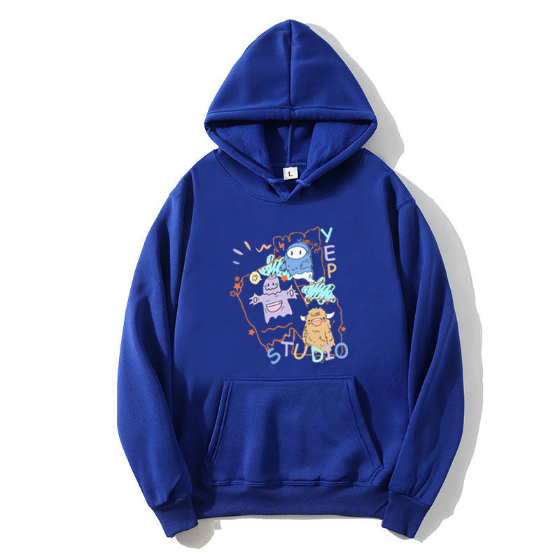 Damhoodie med lekfull design av tecknad film Mirla-Eva Jonsson