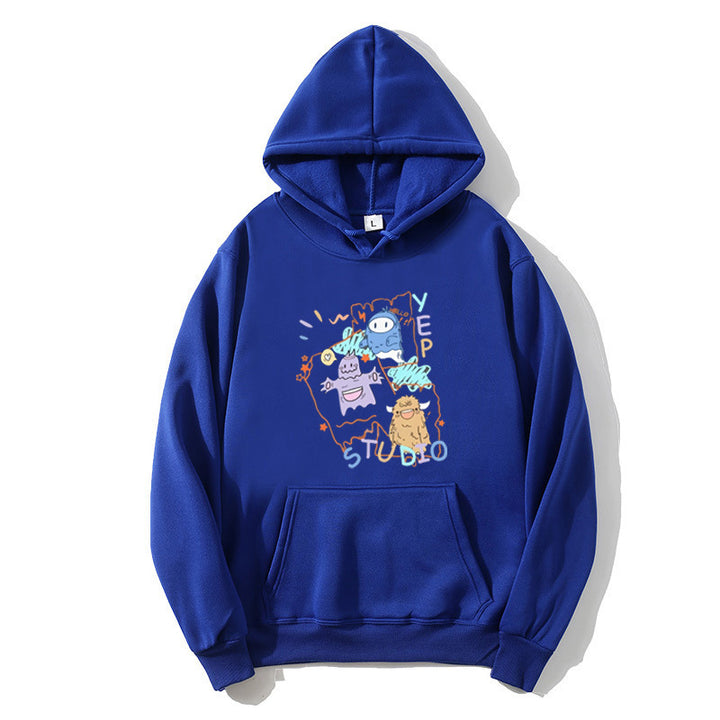 Damhoodie med lekfull design av tecknad film Mirla-Eva Jonsson