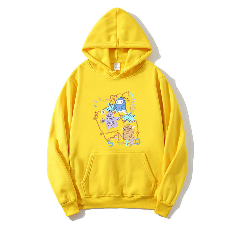 Damhoodie med lekfull design av tecknad film Mirla-Eva Jonsson