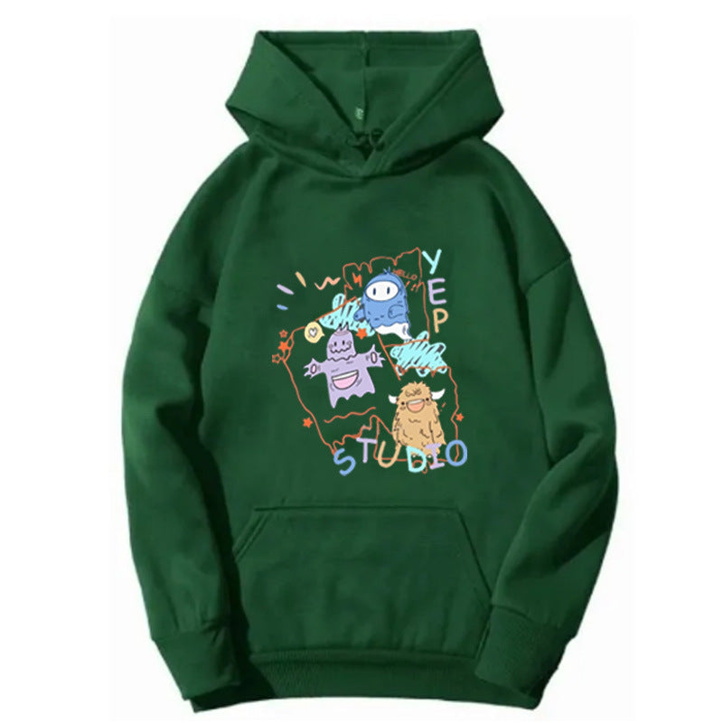 Damhoodie med lekfull design av tecknad film Mirla-Eva Jonsson