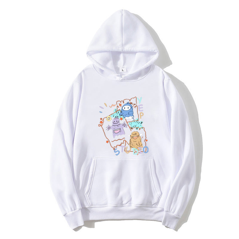 Damhoodie med lekfull design av tecknad film Mirla-Eva Jonsson