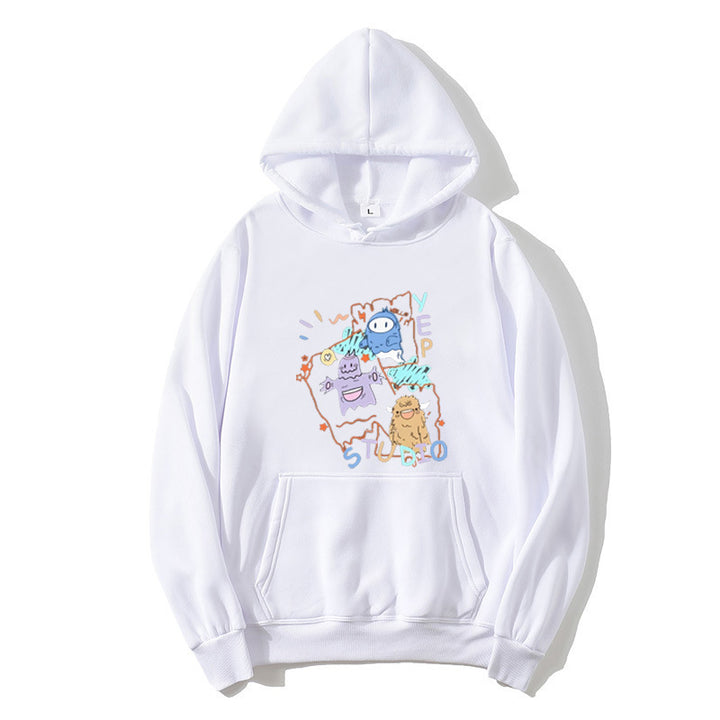 Damhoodie med lekfull design av tecknad film Mirla-Eva Jonsson