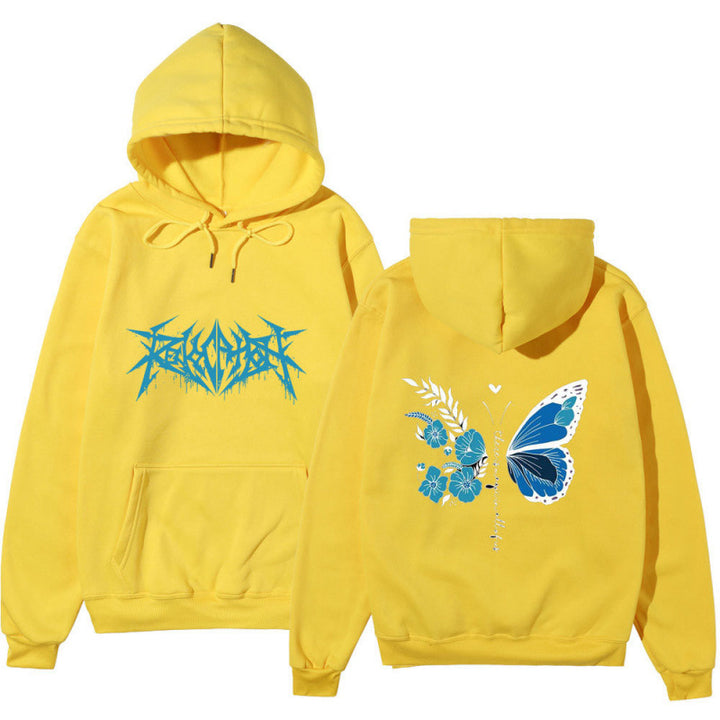 Damhoodie med unikt fjäril- och blommotiv Mirla-Eva Jonsson