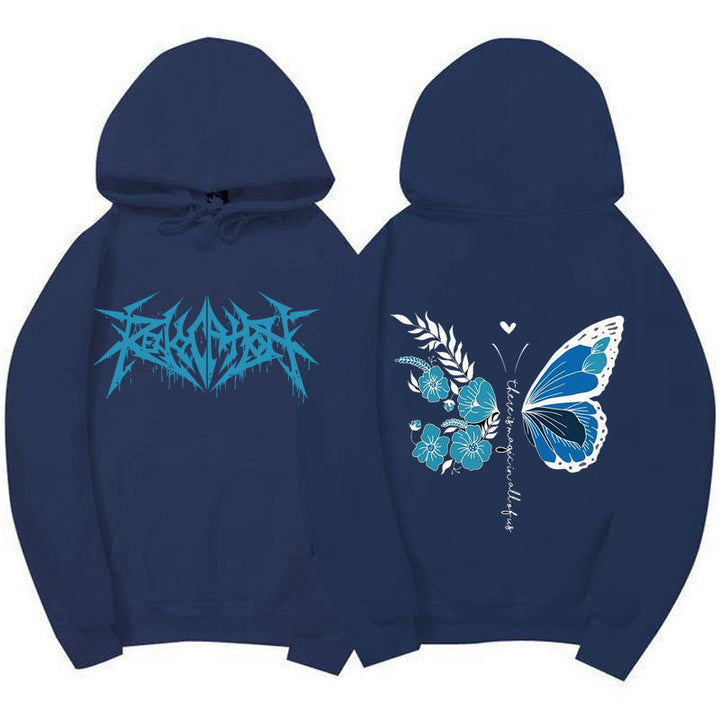 Damhoodie med unikt fjäril- och blommotiv Mirla-Eva Jonsson