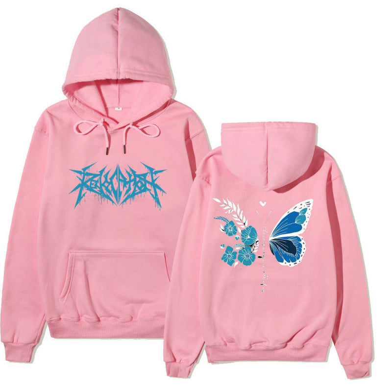 Damhoodie med unikt fjäril- och blommotiv Mirla-Eva Jonsson