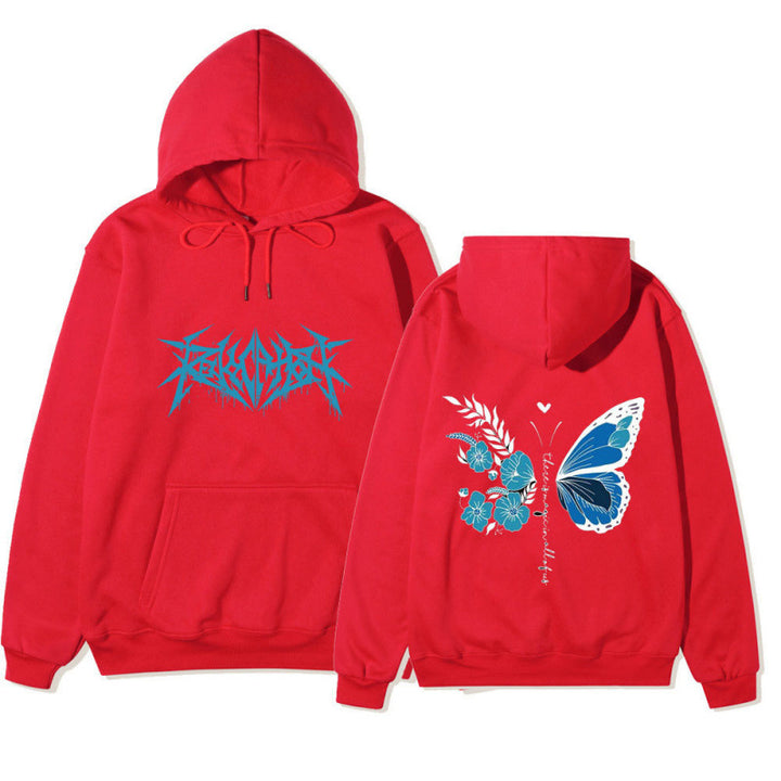 Damhoodie med unikt fjäril- och blommotiv Mirla-Eva Jonsson