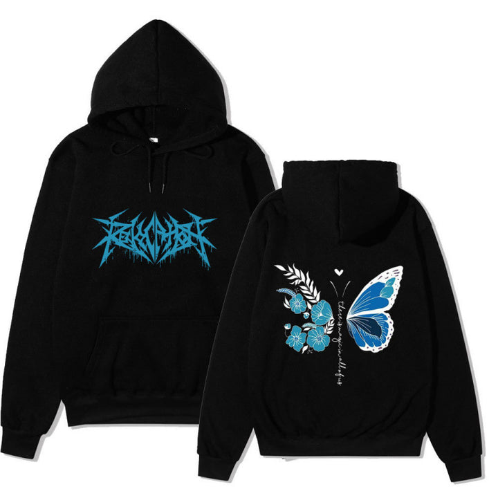 Damhoodie med unikt fjäril- och blommotiv Mirla-Eva Jonsson