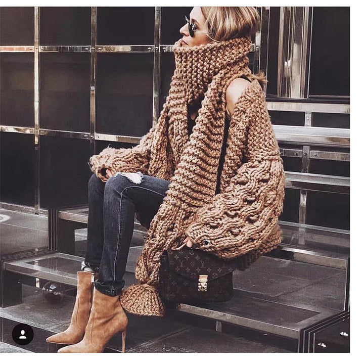Damig grovstickad oversized cardigan med voluminösa ärmar Mirla-Eva Jonsson