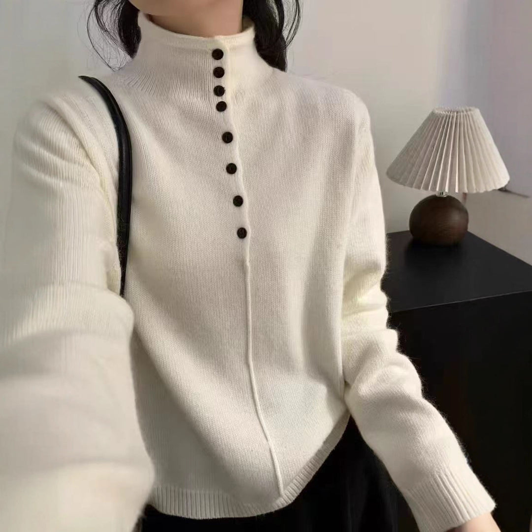 Damin Höga kragen stickad tröja med knappryss Eva Jonsson-Eva Jonsson