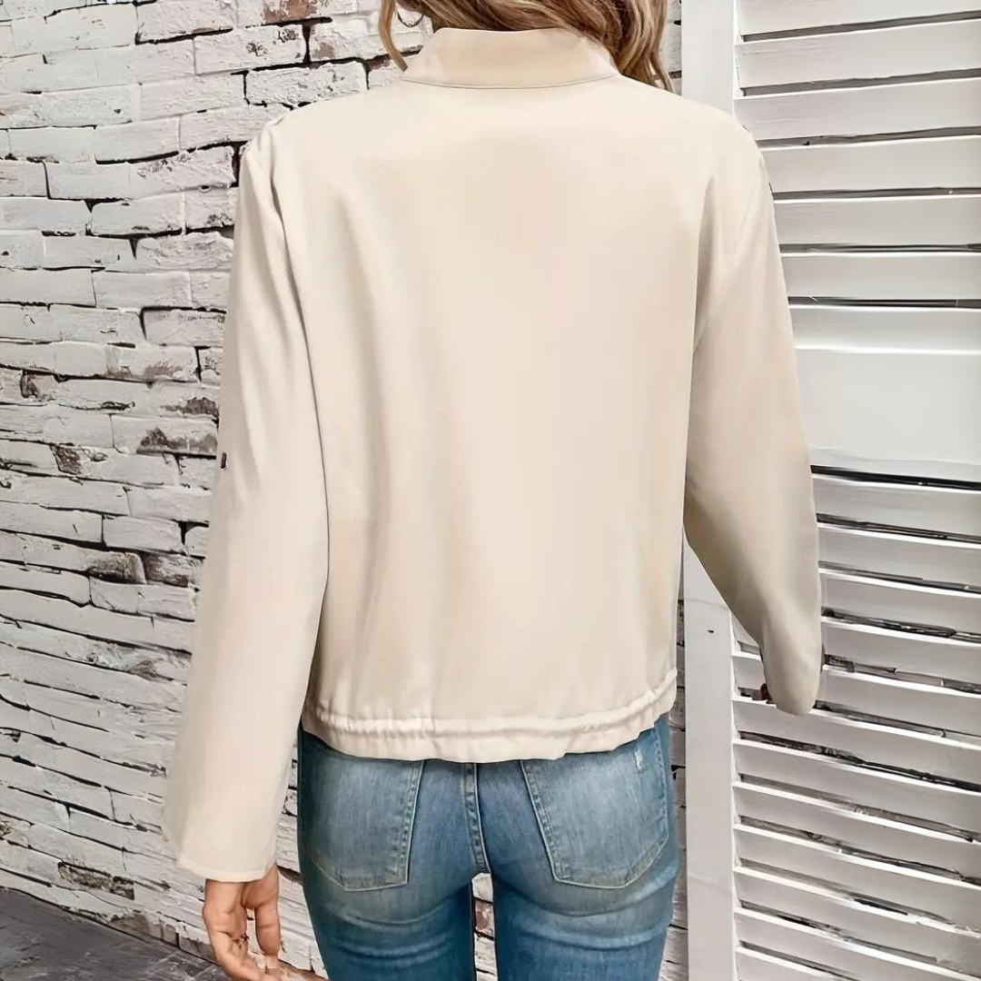 Damjacka - Beige lättviktsjacka med dragkedja för hösten-Eva Jonsson