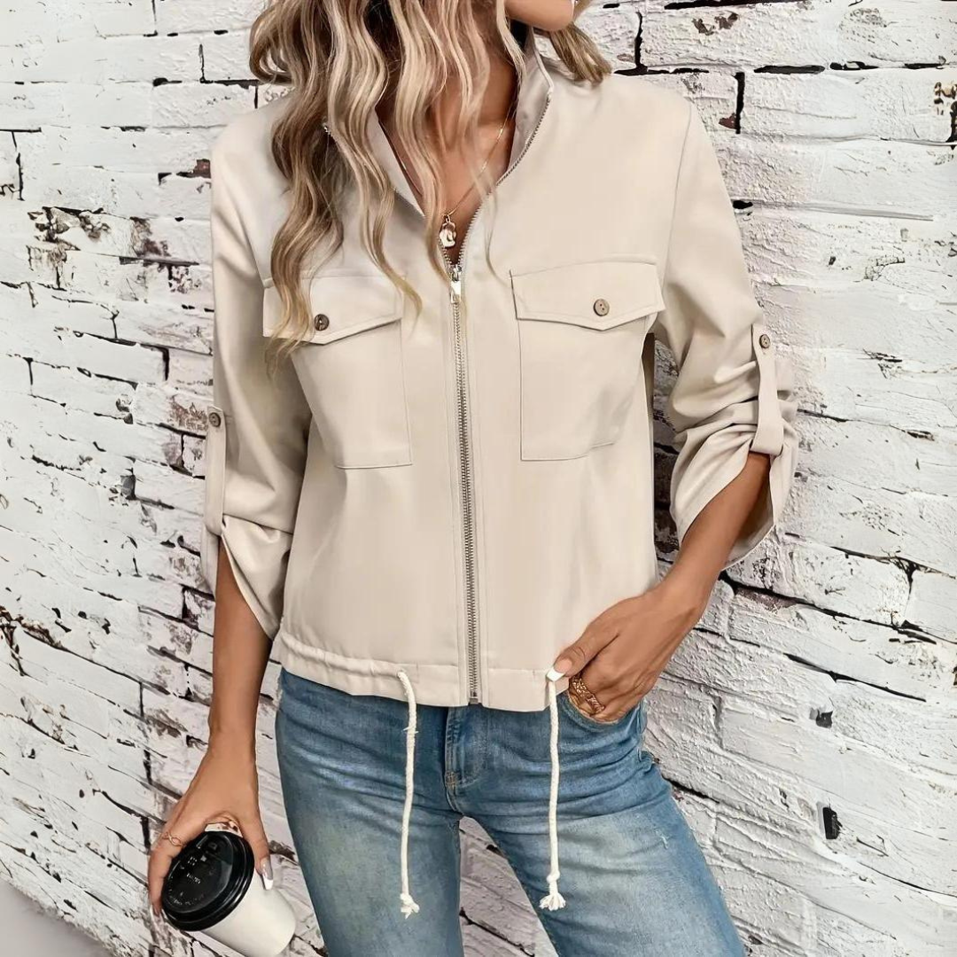Damjacka - Beige lättviktsjacka med dragkedja för hösten-Eva Jonsson