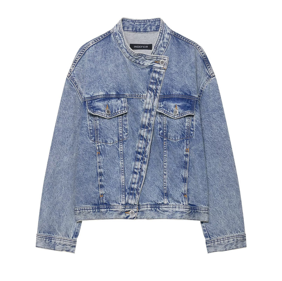 Damjeansjacka med asymmetrisk dragkedja och vintageeffekt Mirla-Eva Jonsson