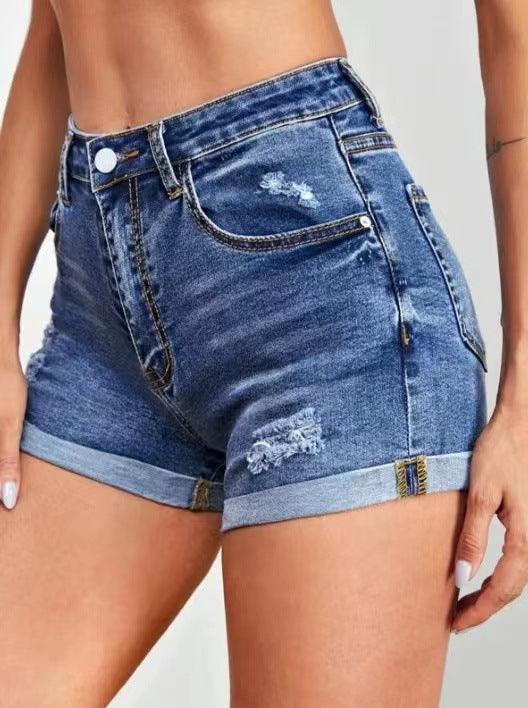 Damjeansshorts i vintage-stil med hög midja och förstörda detaljer Eva Jonsson-Eva Jonsson