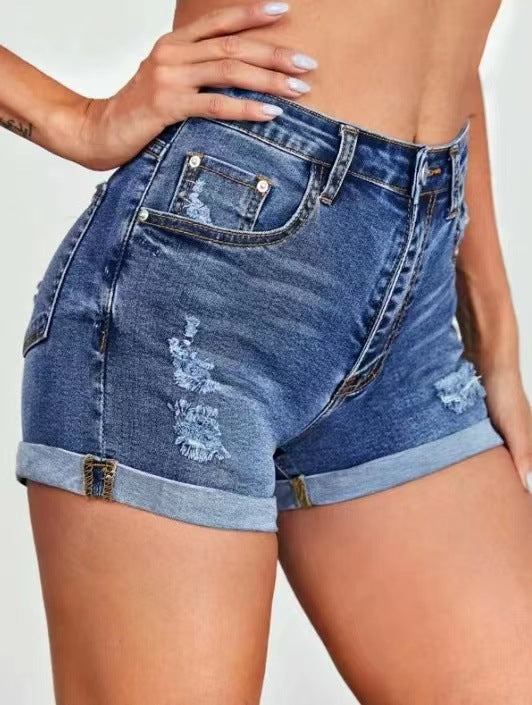 Damjeansshorts i vintage-stil med hög midja och förstörda detaljer Eva Jonsson-Eva Jonsson