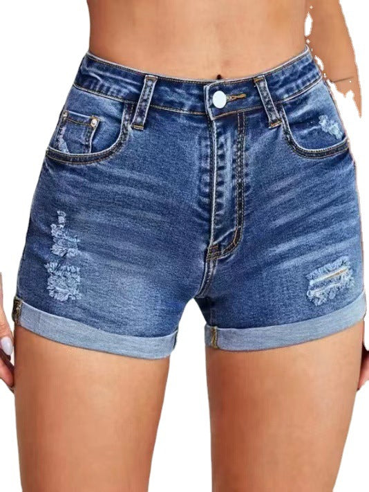 Damjeansshorts i vintage-stil med hög midja och förstörda detaljer Eva Jonsson-Eva Jonsson