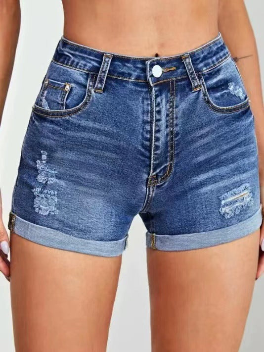 Damjeansshorts i vintage-stil med hög midja och förstörda detaljer Eva Jonsson-Eva Jonsson