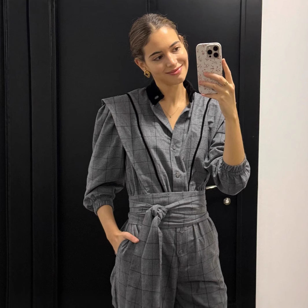Damk Jumpsuit med skräddarsydd passform och grafiskt rutmönster Mirla-Eva Jonsson