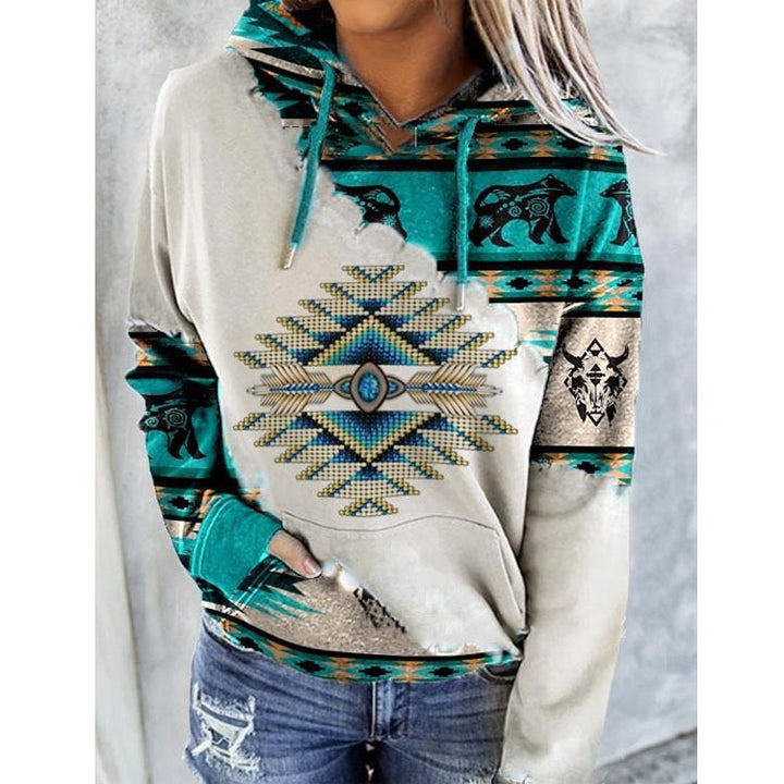 Damkapp Hoodie med unikt tribal-mönster Mirla-Eva Jonsson