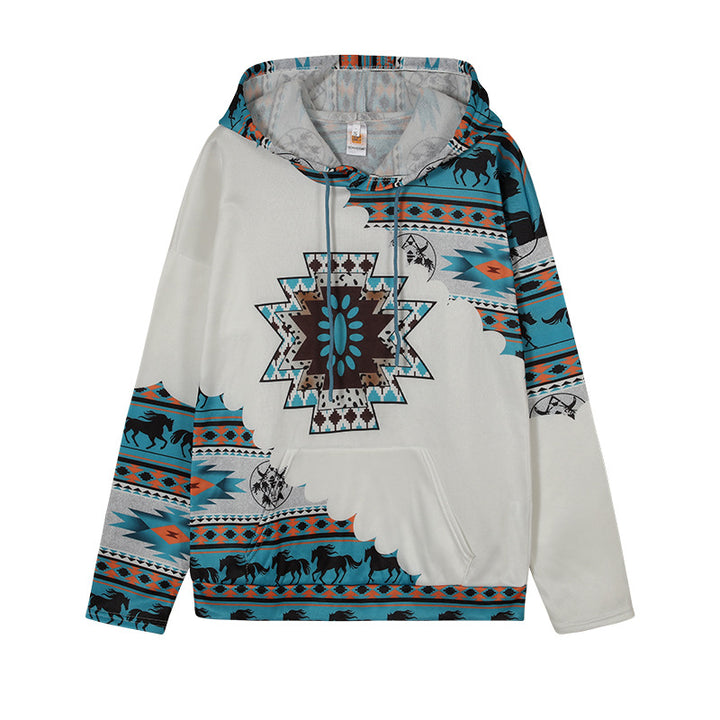 Damkapp Hoodie med unikt tribal-mönster Mirla-Eva Jonsson