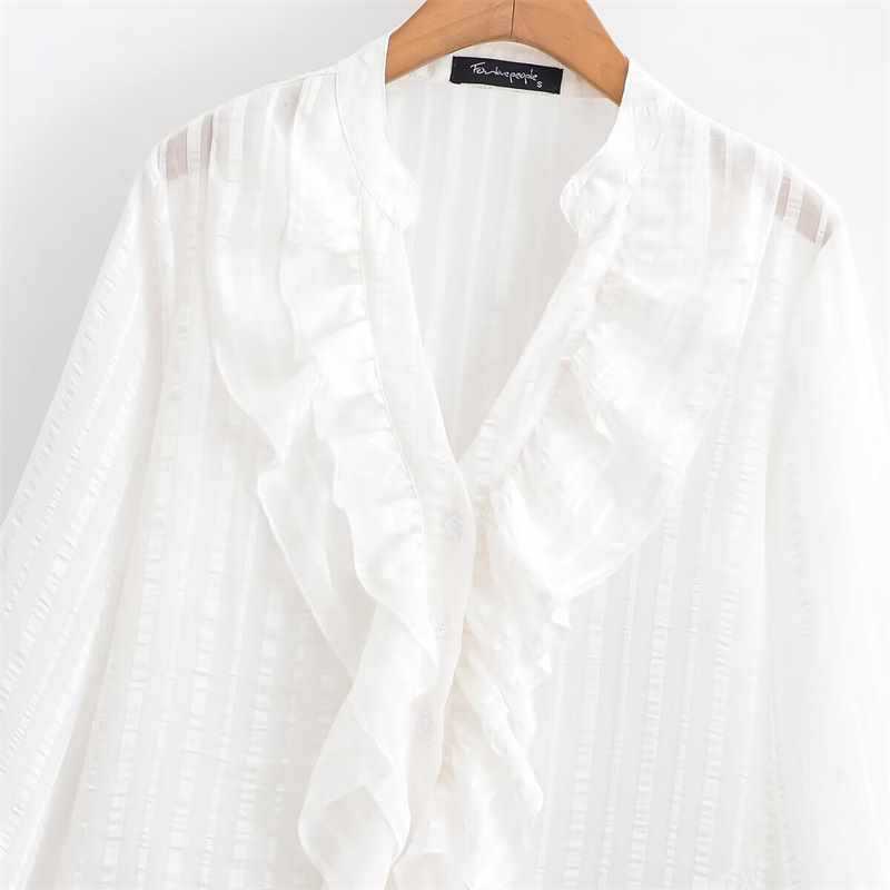 Damkava elegant blus med volangdetaljer Mirla-Eva Jonsson