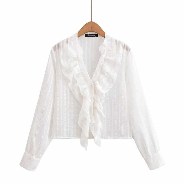 Damkava elegant blus med volangdetaljer Mirla-Eva Jonsson