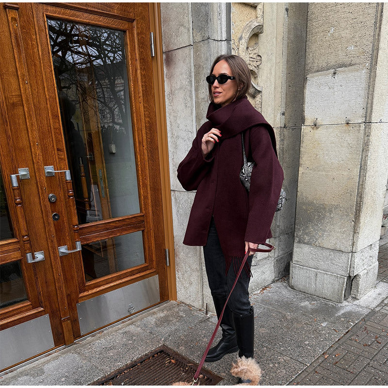 Damkjolig Oversized Jacka med inbyggd Schal Mirla-Eva Jonsson