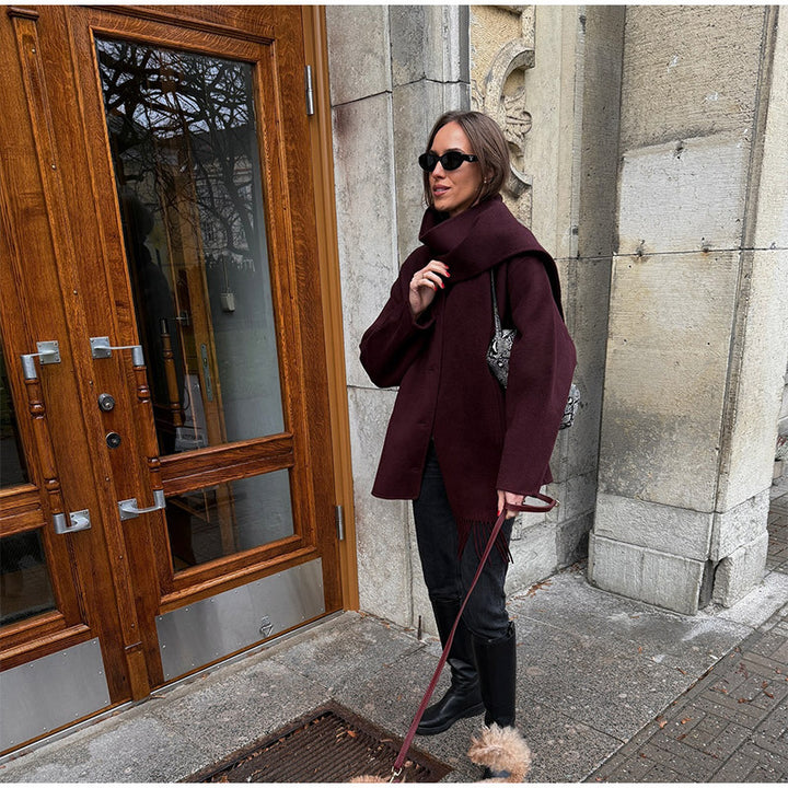 Damkjolig Oversized Jacka med inbyggd Schal Mirla-Eva Jonsson