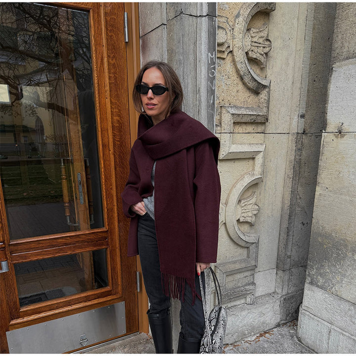 Damkjolig Oversized Jacka med inbyggd Schal Mirla-Eva Jonsson