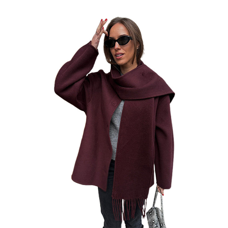 Damkjolig Oversized Jacka med inbyggd Schal Mirla-Eva Jonsson