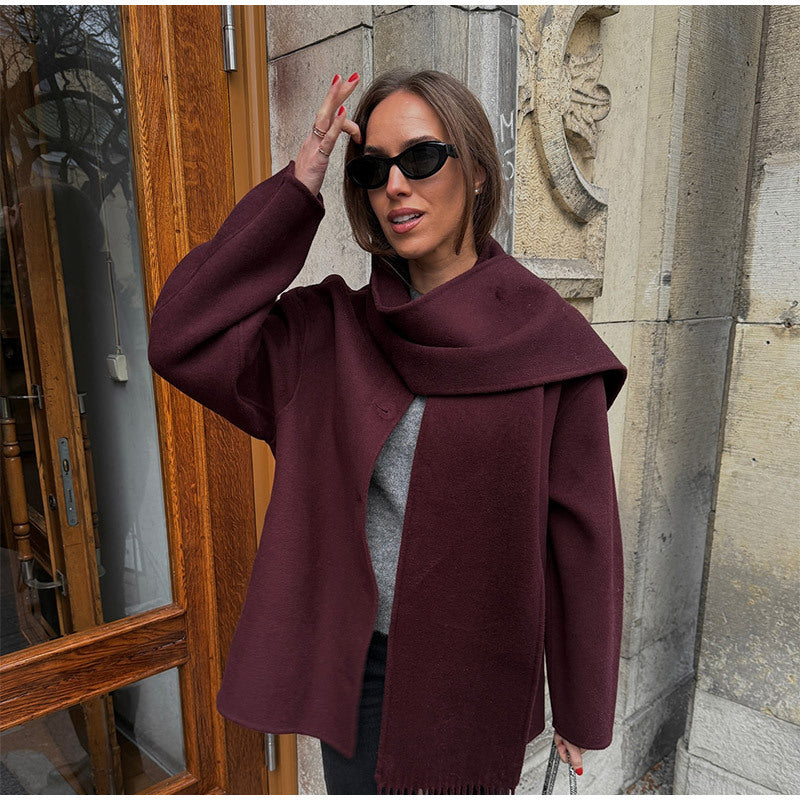 Damkjolig Oversized Jacka med inbyggd Schal Mirla-Eva Jonsson