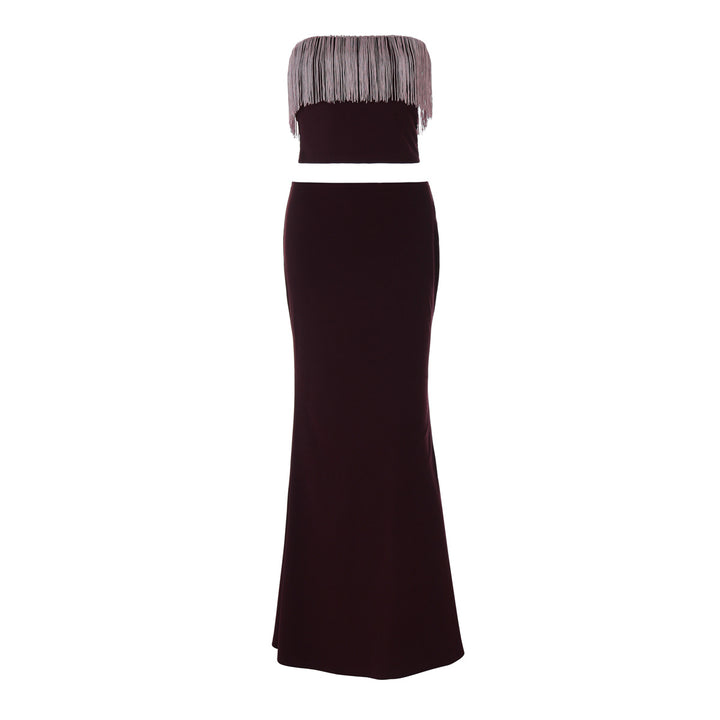 Damklänning Elegant Tvådelad Aftonklänning med Fringed Topp och Figurformad Silhouette Mirla-Eva Jonsson
