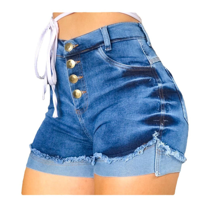 Damklänning Hög midja jeans-shorts med knapplås och fransar Mirla-Eva Jonsson