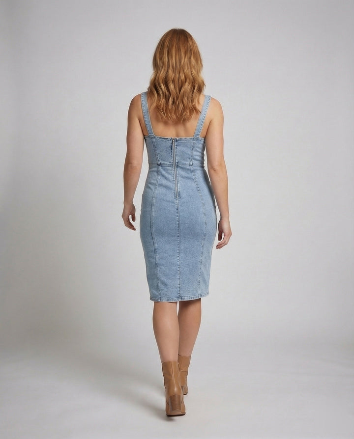 Damklänning Jeans-Midikjol Korsettoberdel Benöppning-Eva Jonsson