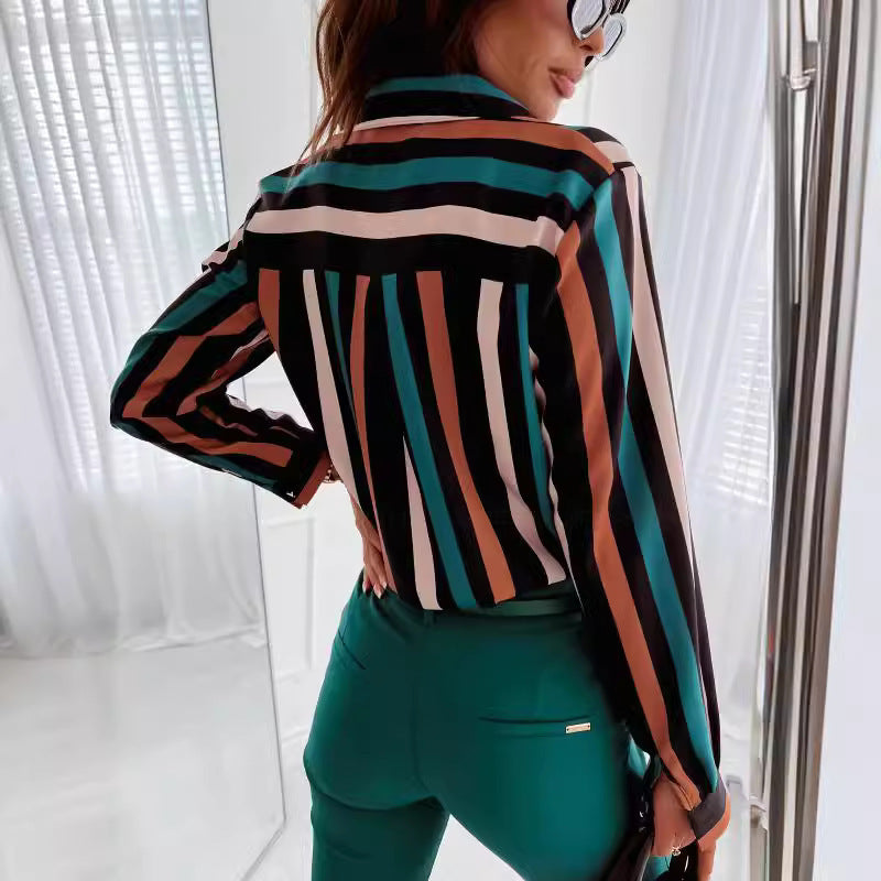 Damknapp-up randig blus med kontrastfickor Eva Jonsson-Eva Jonsson