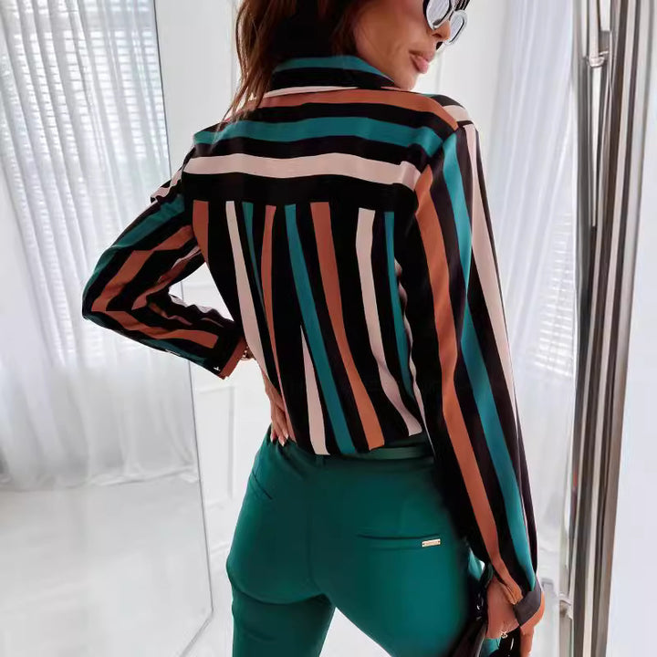 Damknapp-up randig blus med kontrastfickor Eva Jonsson-Eva Jonsson