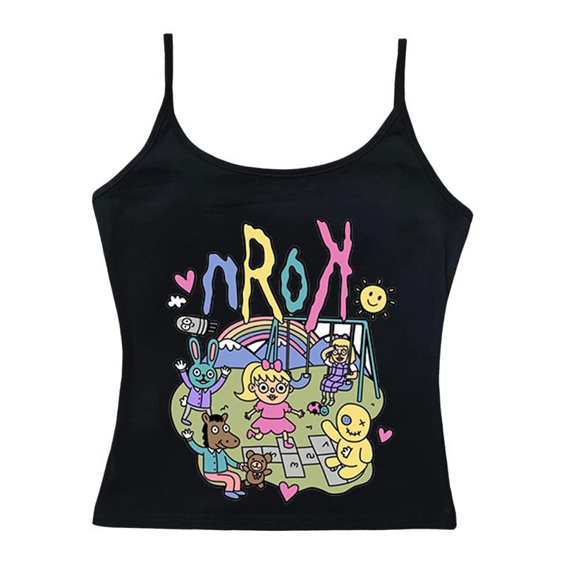 Damkortärmad T-shirt med lekfull design av grafik Mirla-Eva Jonsson
