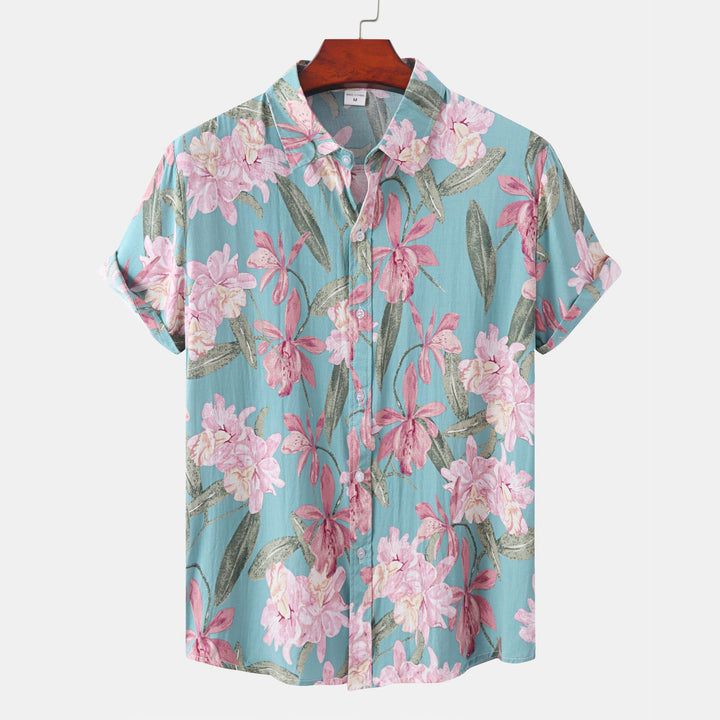 Damkortärmad skjorta i blommönster med högkvalitativ bomullskvalitet Mirla-Eva Jonsson