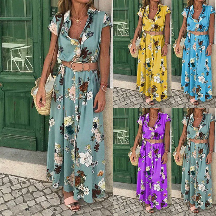 Dammars Maxiklänning med blommönster och elegant midjebälte Mirla-Eva Jonsson