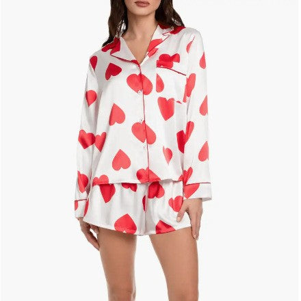 Dammars Satin-Pyjama-set med hjärtan Eva Jonsson-Eva Jonsson