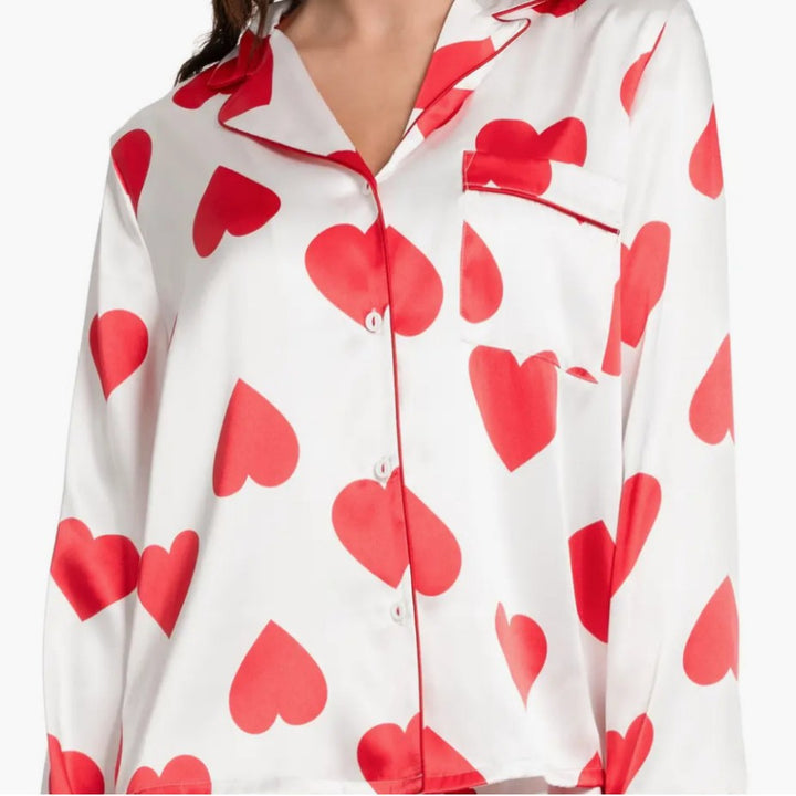 Dammars Satin-Pyjama-set med hjärtan Eva Jonsson-Eva Jonsson