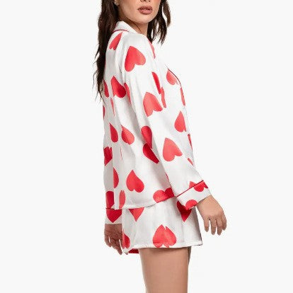 Dammars Satin-Pyjama-set med hjärtan Eva Jonsson-Eva Jonsson