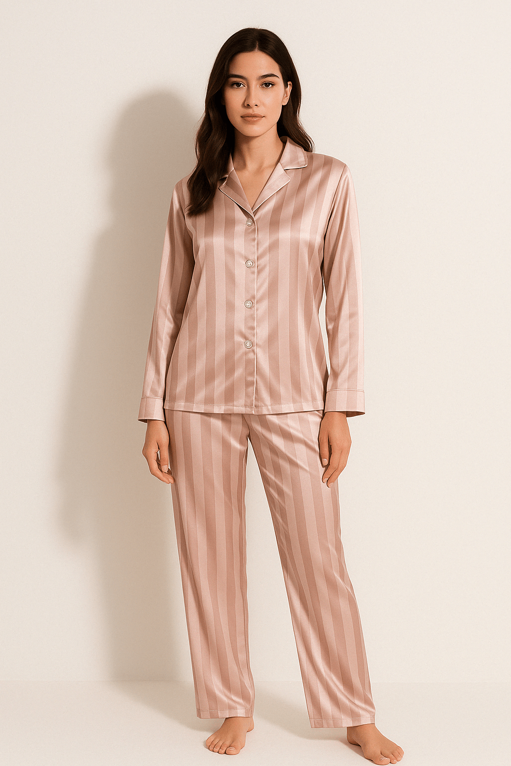 Dampyjamas - Randig - Långärmad - Satinpyjamas - Pyjamaset-Eva Jonsson