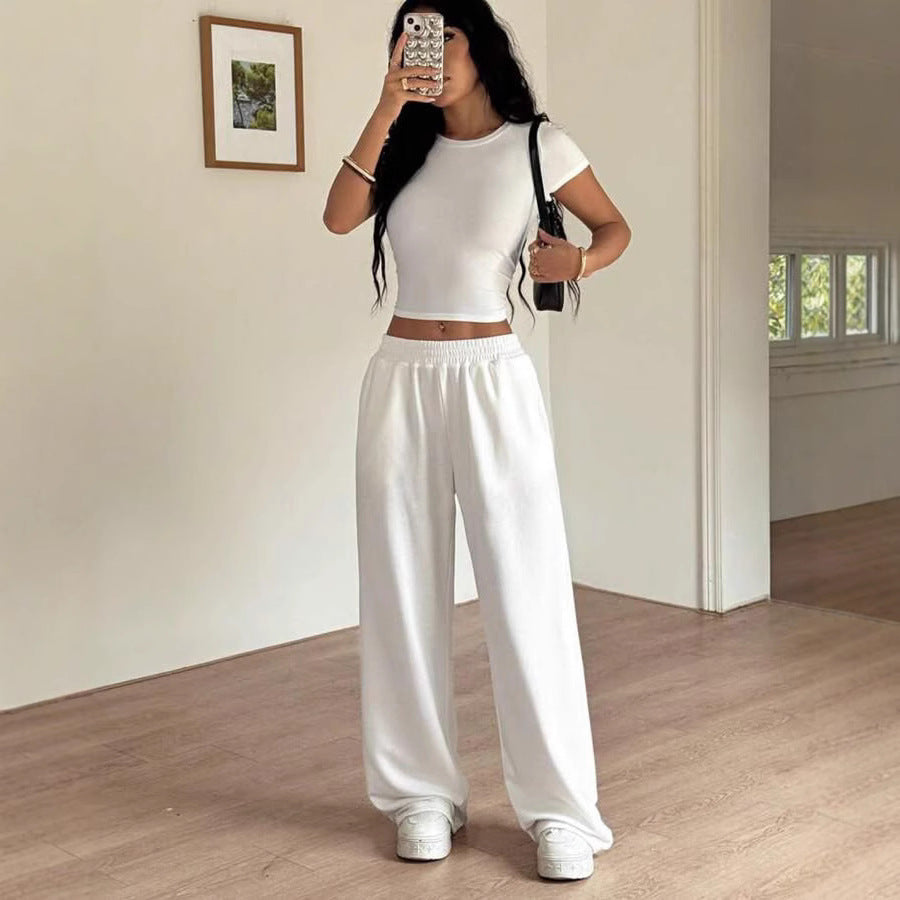 Dams Bekväm Croppad T-shirt och Vid Byxa Set Eva Jonsson-Eva Jonsson