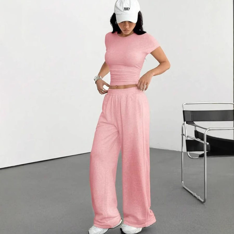 Dams Bekväm Croppad T-shirt och Vid Byxa Set Eva Jonsson-Eva Jonsson