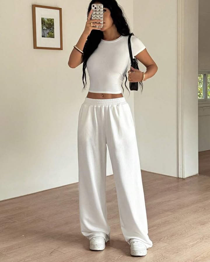 Dams Bekväm Croppad T-shirt och Vid Byxa Set Eva Jonsson-Eva Jonsson