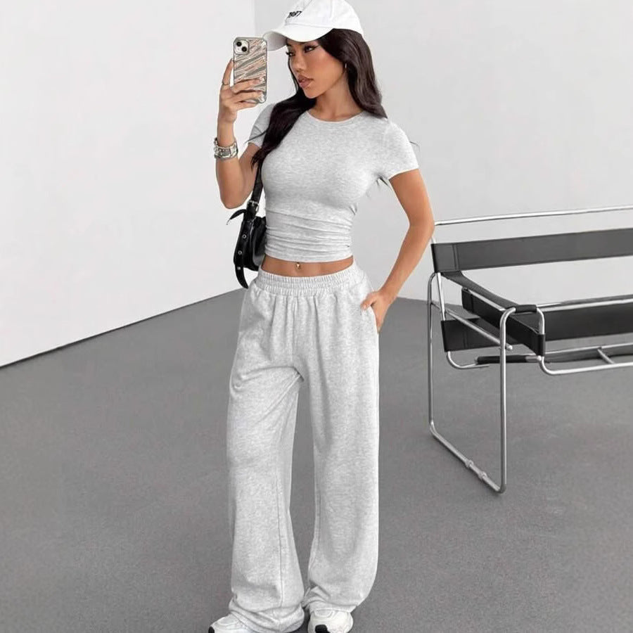 Dams Bekväm Croppad T-shirt och Vid Byxa Set Eva Jonsson-Eva Jonsson